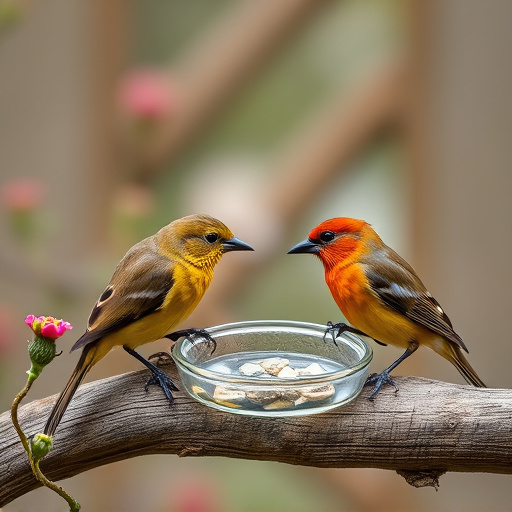 Garden birds sharing suet block holder