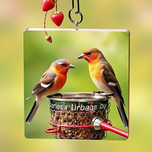 Garden birds sharing suet block holder