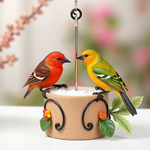 Garden birds sharing suet block holder