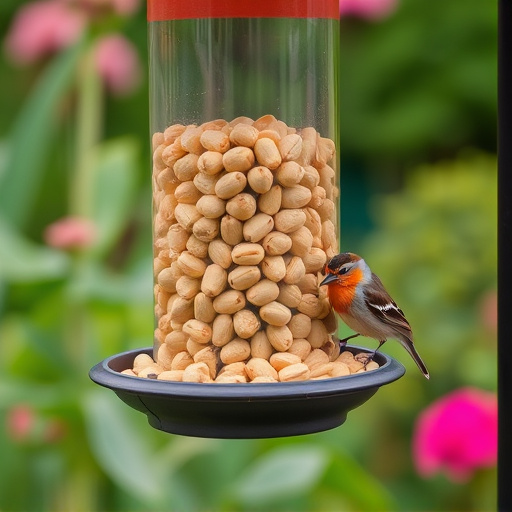 Garden feeder filled with bird peanuts