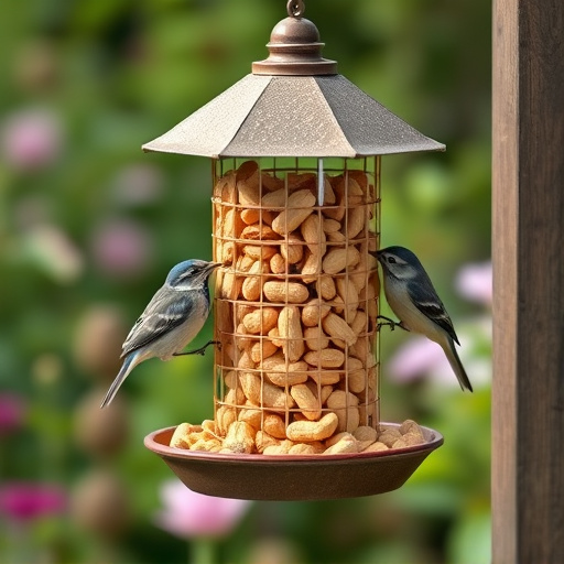 Garden feeder filled with bird peanuts