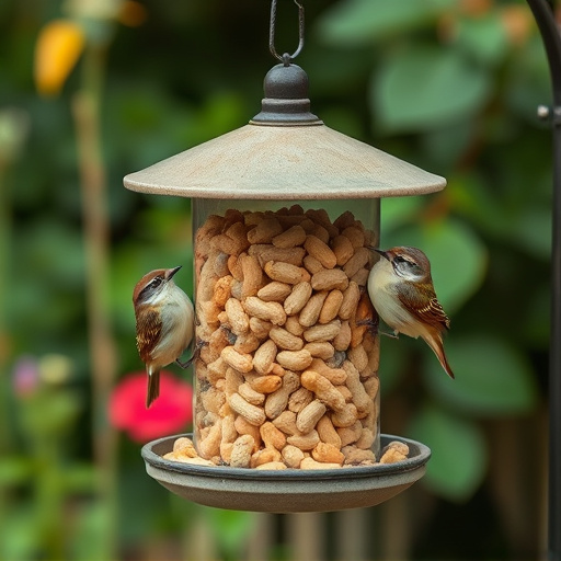 Garden feeder filled with bird peanuts