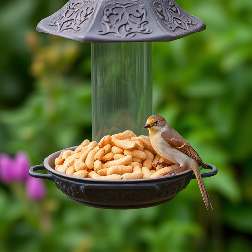 Garden feeder filled with bird peanuts