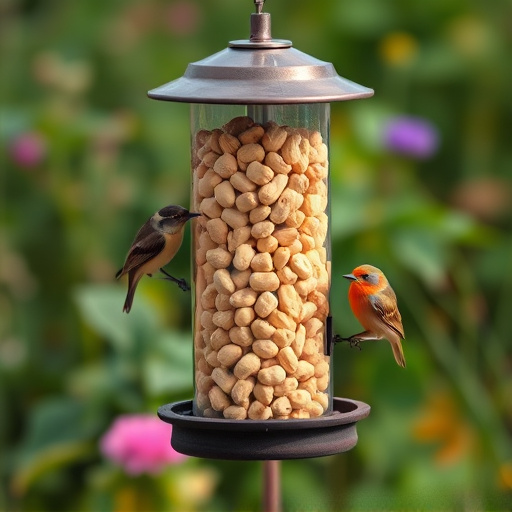 Garden feeder filled with bird peanuts