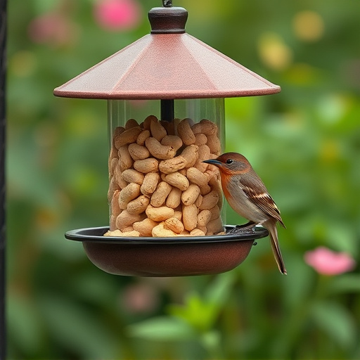 Garden feeder filled with bird peanuts