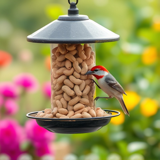 Garden feeder filled with bird peanuts