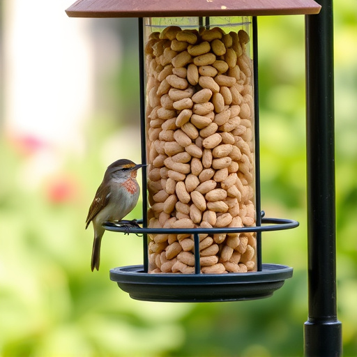 Garden feeder filled with bird peanuts