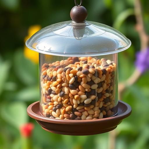 Garden feeder filled with mixed seeds