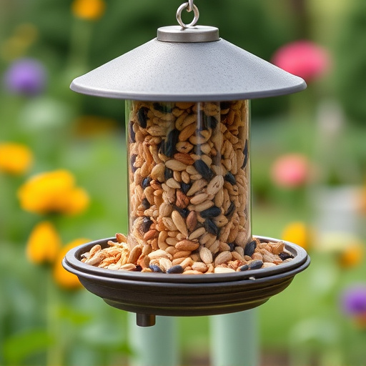 Garden feeder filled with mixed seeds