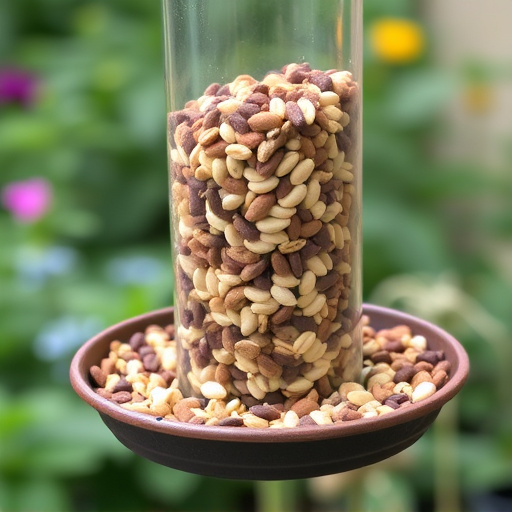 Garden feeder filled with mixed seeds