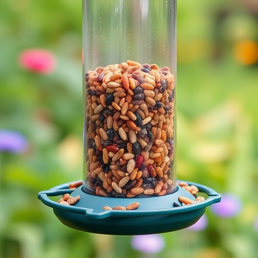 Garden feeder filled with mixed seeds