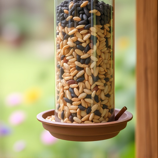 Garden feeder filled with mixed seeds