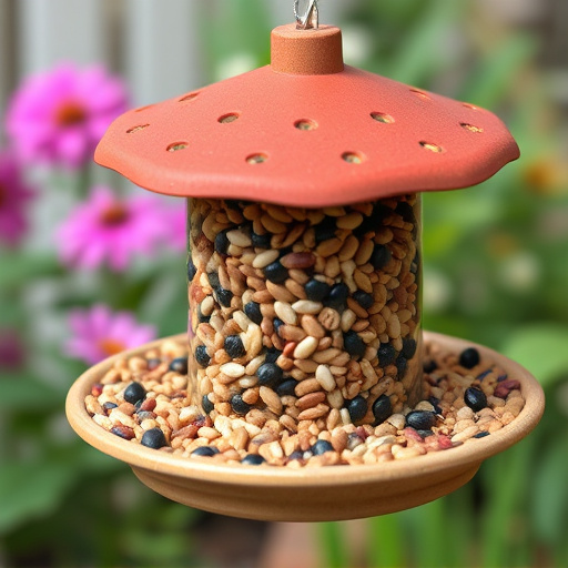 Garden feeder filled with mixed seeds