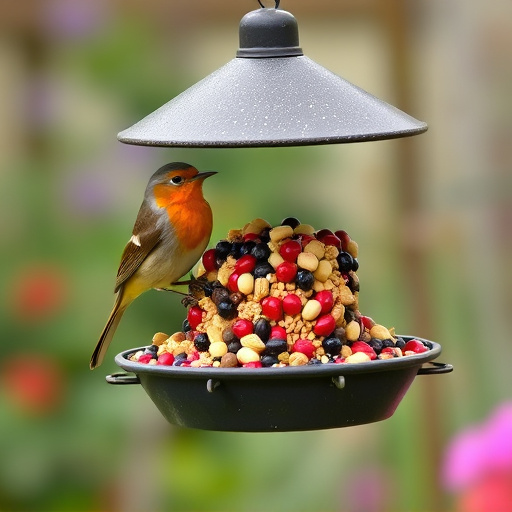 Garden feeder filled with robin-friendly mix