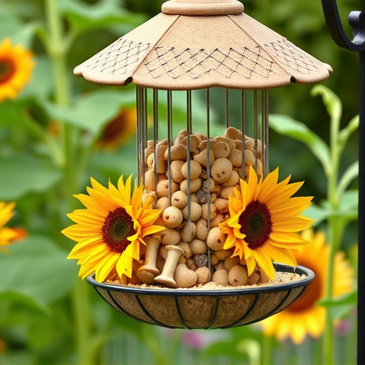 Garden feeder filled with sunflower hearts