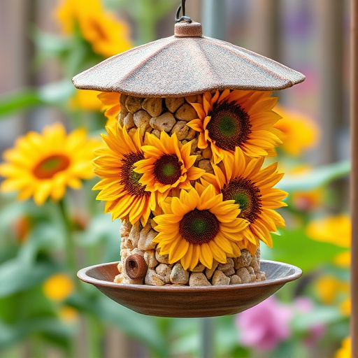 Garden feeder filled with sunflower hearts