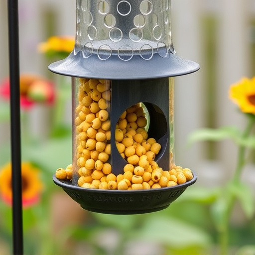 Garden feeder filled with sunflower hearts