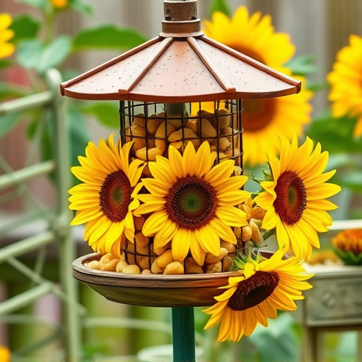 Garden feeder filled with sunflower hearts