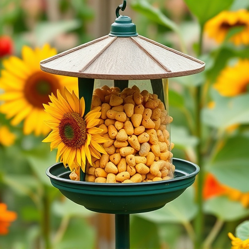 Garden feeder filled with sunflower hearts