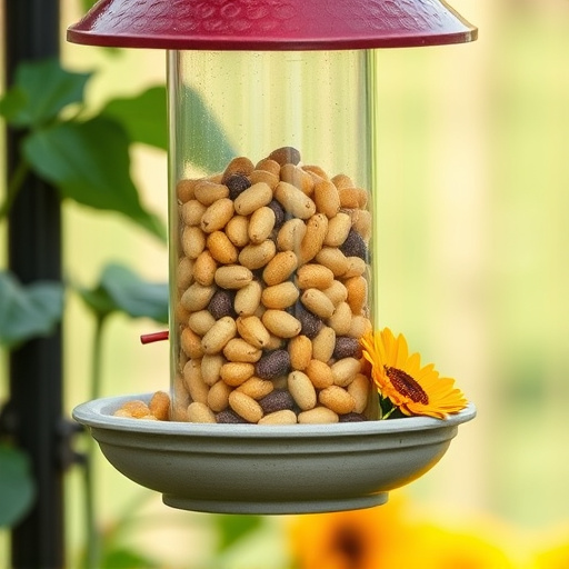 Garden feeder filled with sunflower hearts