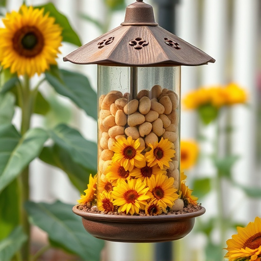 Garden feeder filled with sunflower hearts