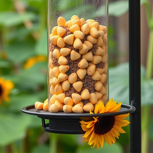 Garden feeder filled with sunflower hearts