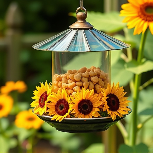 Garden feeder filled with sunflower hearts