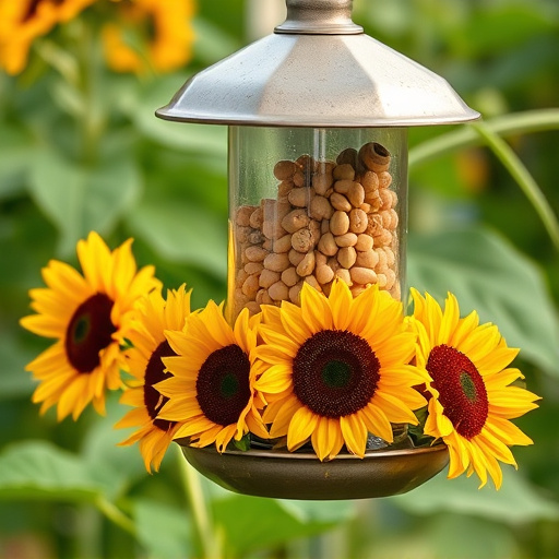 Garden feeder filled with sunflower hearts