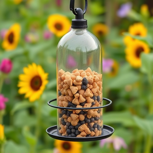 Garden feeder filled with sunflower hearts