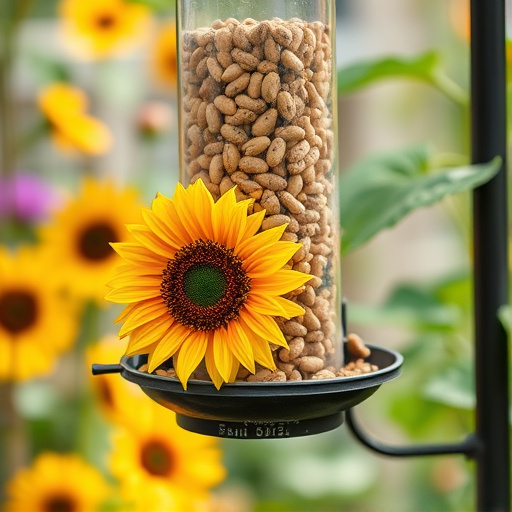 Garden feeder filled with sunflower hearts