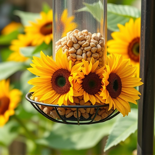 Garden feeder filled with sunflower hearts