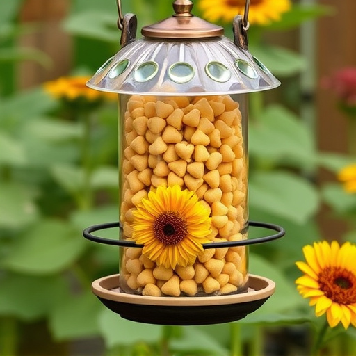 Garden feeder filled with sunflower hearts
