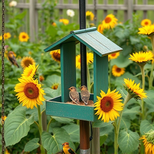 Garden feeding station filled with sunflower hearts