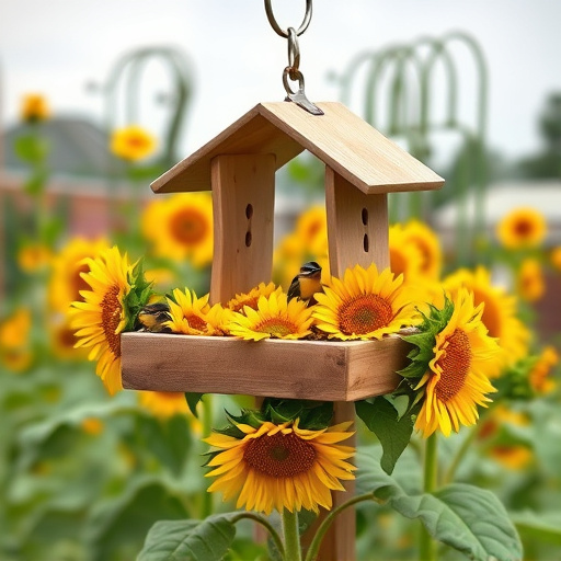 Garden feeding station filled with sunflower hearts