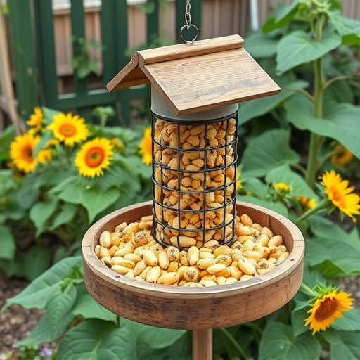 Garden feeding station filled with sunflower hearts