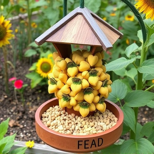 Garden feeding station filled with sunflower hearts