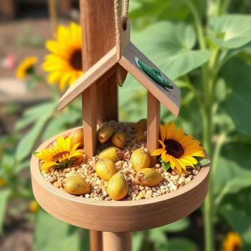 Garden feeding station filled with sunflower hearts