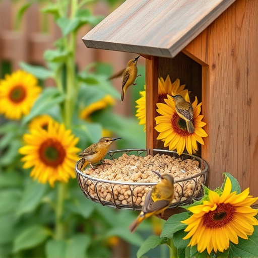 Garden feeding station filled with sunflower hearts