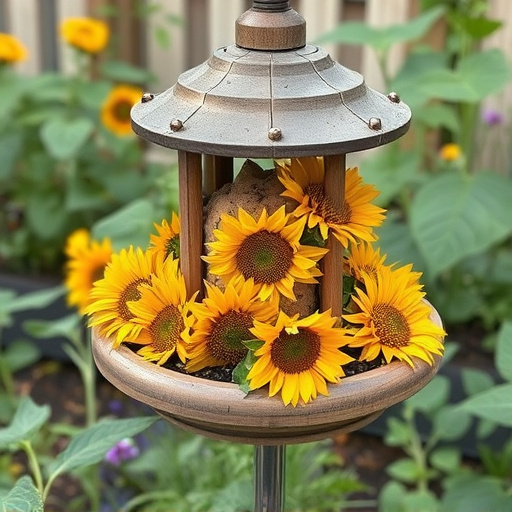 Garden feeding station filled with sunflower hearts