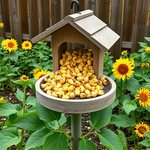 Garden feeding station filled with sunflower hearts