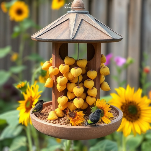 Garden feeding station filled with sunflower hearts