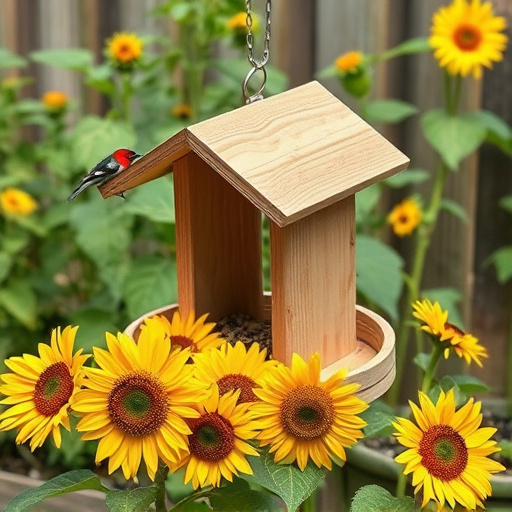 Garden feeding station filled with sunflower hearts