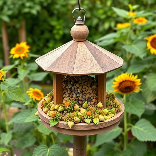 Garden feeding station filled with sunflower hearts