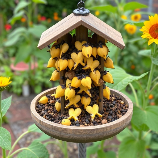 Garden feeding station filled with sunflower hearts