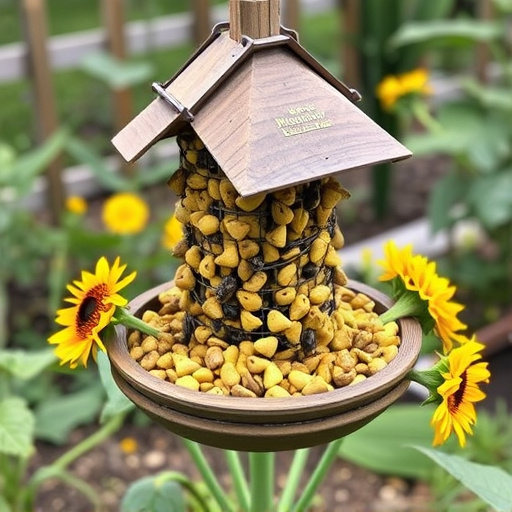 Garden feeding station filled with sunflower hearts