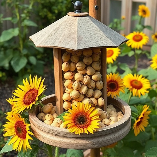 Garden feeding station filled with sunflower hearts