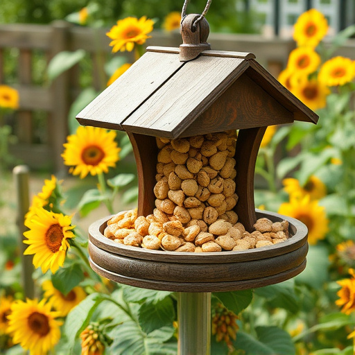 Garden feeding station filled with sunflower hearts