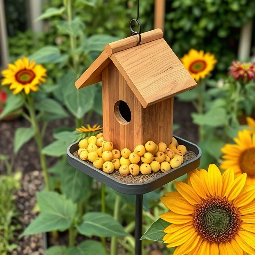 Garden feeding station filled with sunflower hearts