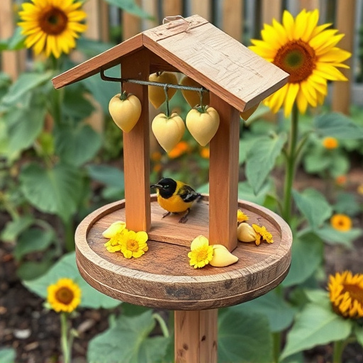 Garden feeding station filled with sunflower hearts