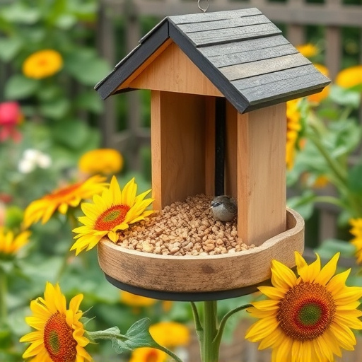 Garden feeding station filled with sunflower hearts